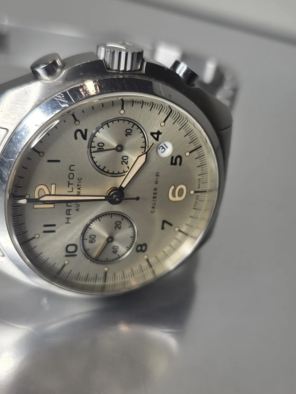 Hamilton Khaki pilot pioneer Chronograph Men's Watch Steel bracelet- H76416155